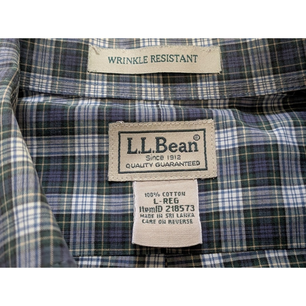 LL Bean Men's Plaid Button Down Shirt Wrinkle Resistant Long Sleeve Size L - Picture 7 of 8